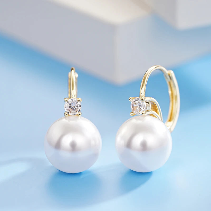 Elegant Drop Earrings with Imitation Pearl and CZ for Wedding and Engagement