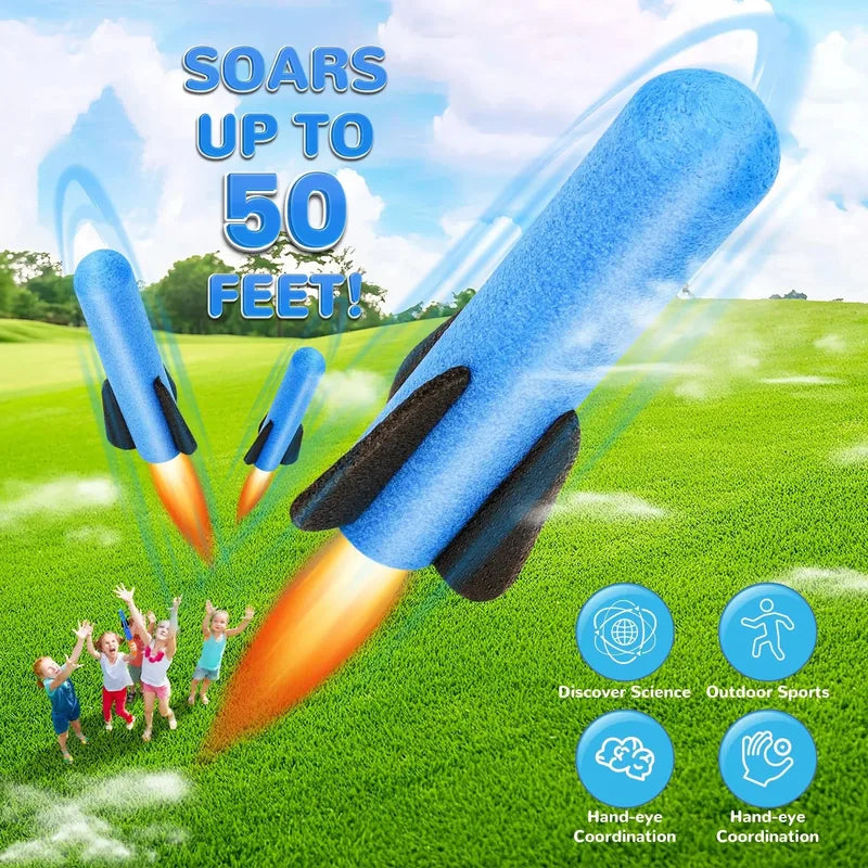 Kids Outdoor Foam Rocket Launcher Toy Set - Hand-Propelled Summer Garden Game