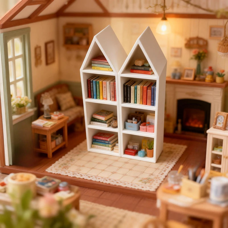 Miniature Bookshelf Model House Decor Set for Scene Decoration - 2 Pieces