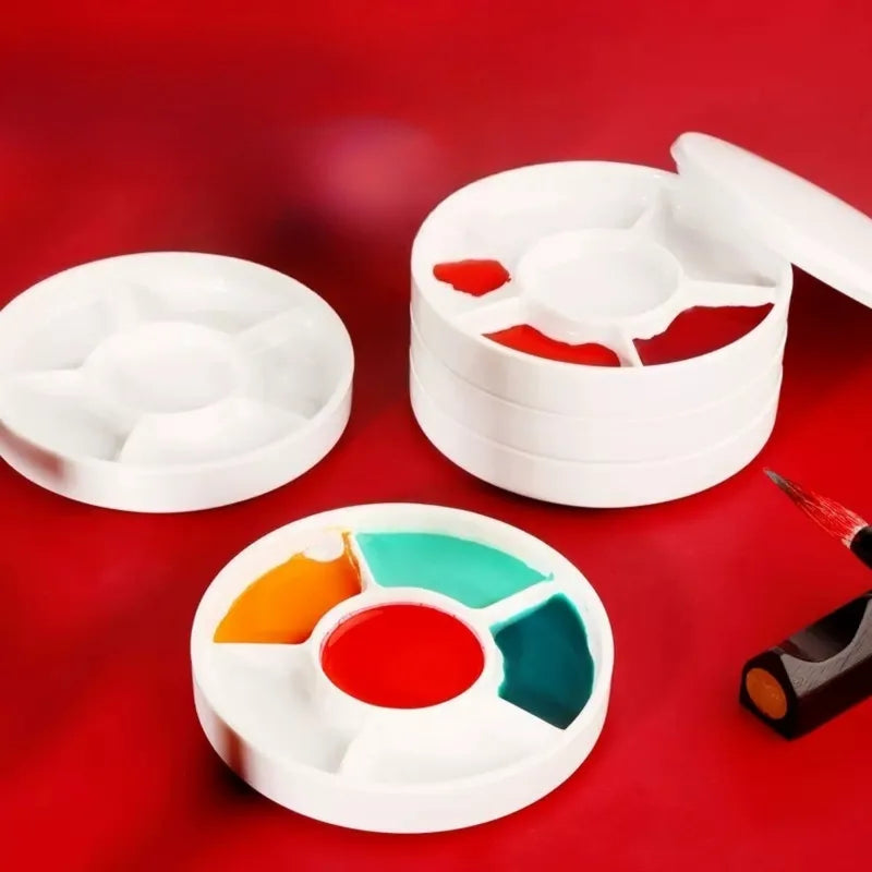 Imitation Porcelain Paint Palette with Lid - Round Watercolor Tray for Artists