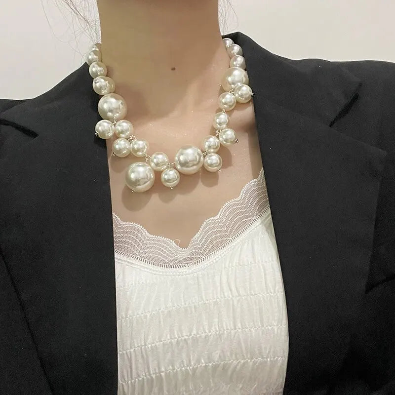 Elegant Imitation Pearl Necklace for Women Big Beads Choker Bridal Jewelry Gift