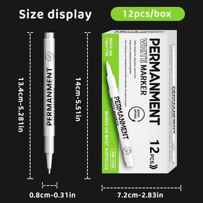 Waterproof Marker Pen Set - 3/6/12 pcs White Black Inks for Rock, Stone, Glass, Wood, Fabric, Metal