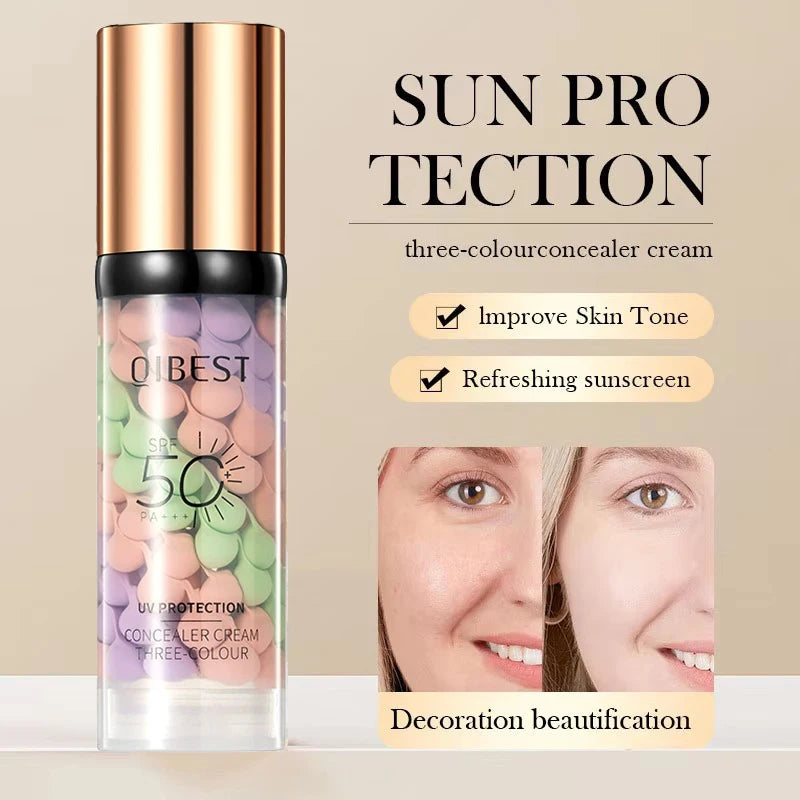 Tri-color Waterproof Face Makeup Primer & Contour Cream 40g - Natural Base