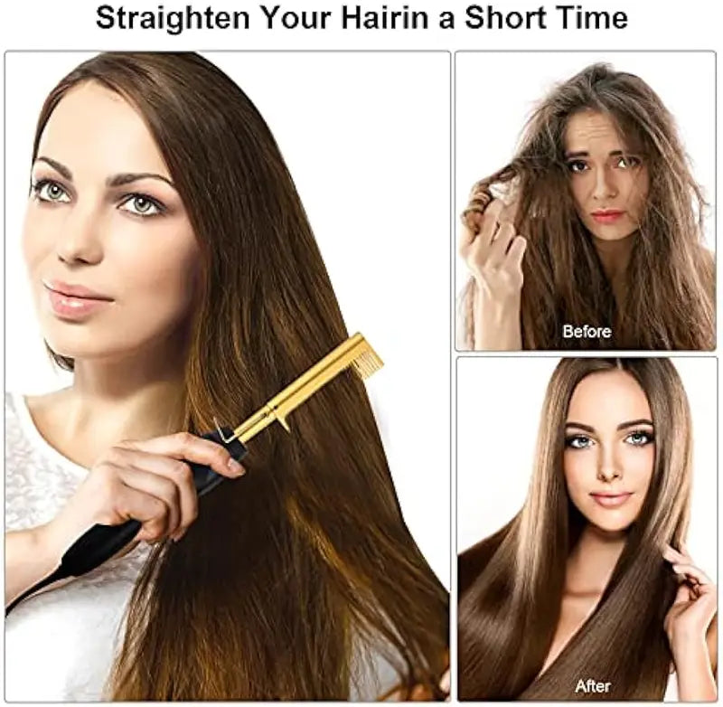 Hot Comb & Hair Dryer Brush 3-in-1 Styling Tool for Straightening Curling & Volumizing
