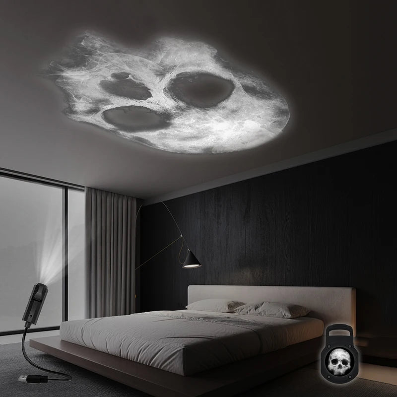 USB Skull Projection Night Light - Creative Halloween Bedroom Decor