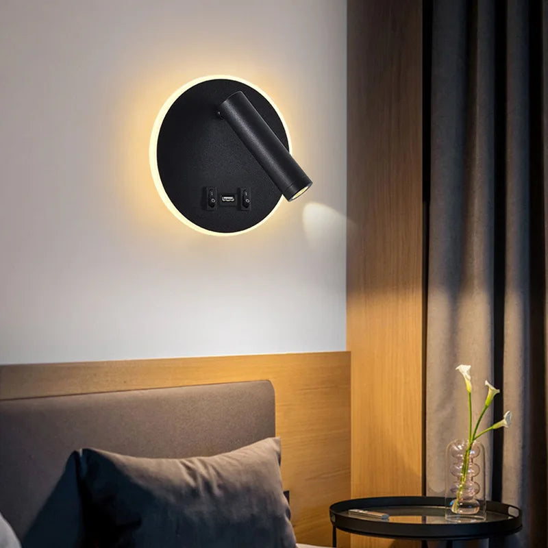 Nordic Modern LED Wall Lamp with Switch & USB for Bedroom Living Room