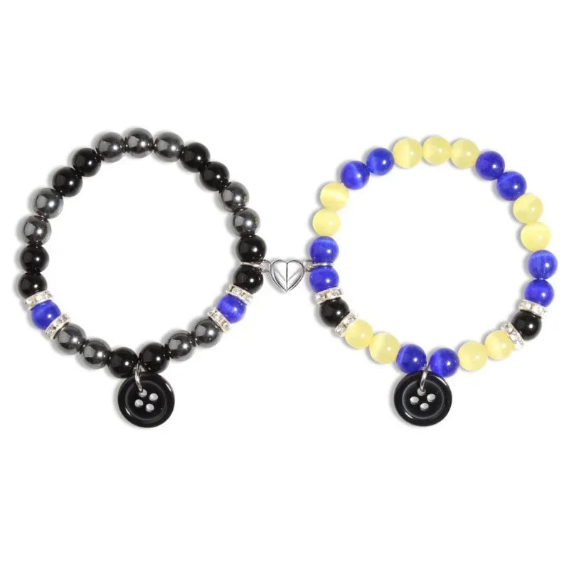 2 Pack Beaded Cat Charm Bracelets for Best Friend Multi Color Heart & Spider Design