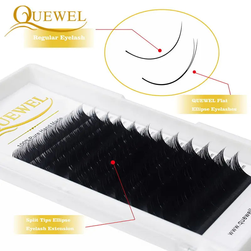 Flat Lash Extensions for Professionals - Ellipse Flat C/D Curl, 0.15/0.20mm, 17mm & More