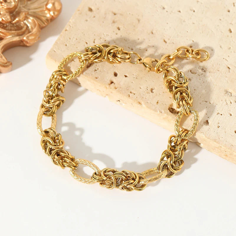 Trendy 316L Stainless Steel Twisted Bracelet Bangles for Women - Gold Plated Waterproof Jewelry Gift