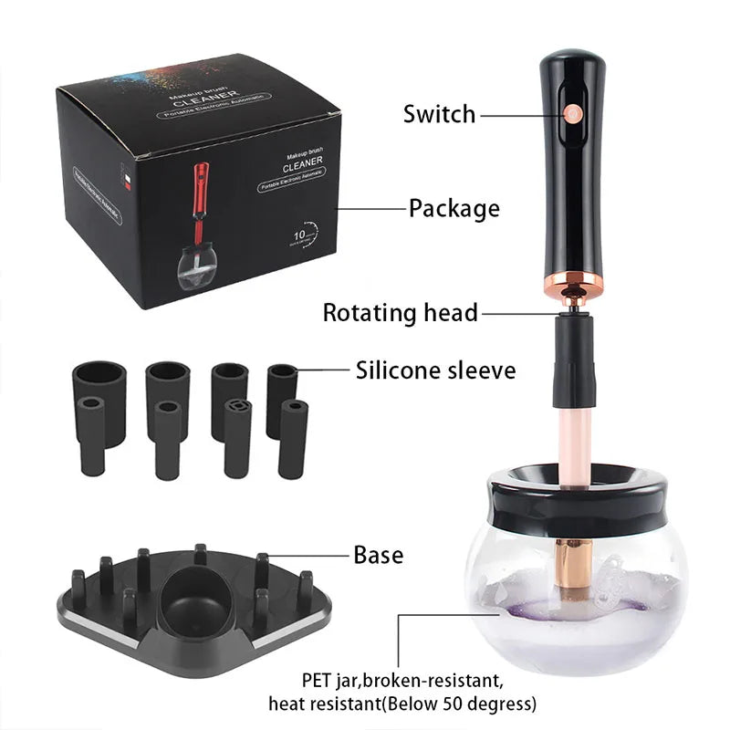 Electric Makeup Brush Cleaner and Dryer Machine with 8 Rubber Collar Sizes
