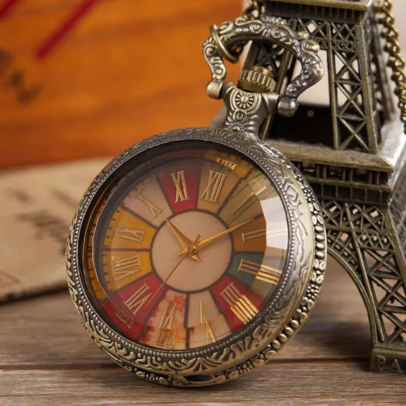 Pocket Watch Transparent Flip Roman Scale Vintage Quartz Timepiece