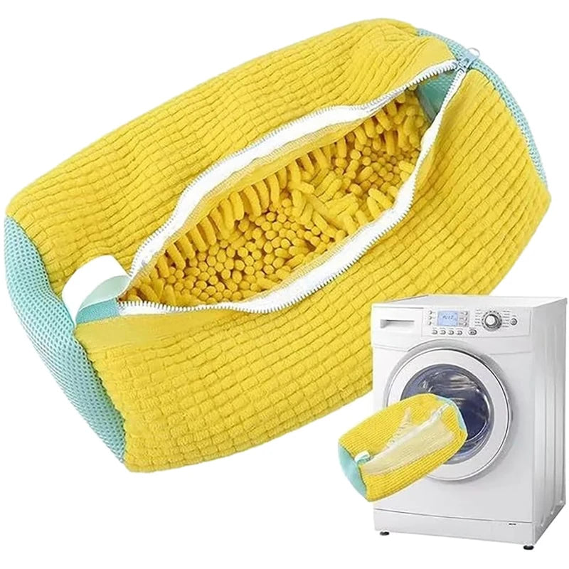 Fluffy Fiber Shoe Washing Bag with Zipper - 360° Surround Cleaning Reusable Laundry Protects Shoes