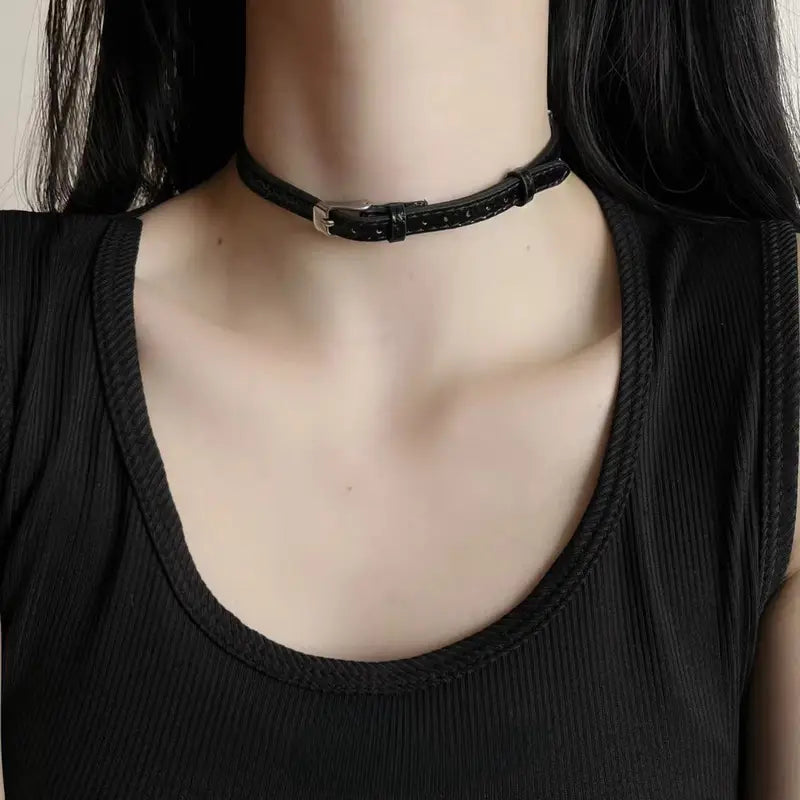 Trendy Gothic Leather Chain Choker Necklace for Women and Men - Punk Y2K Jewelry