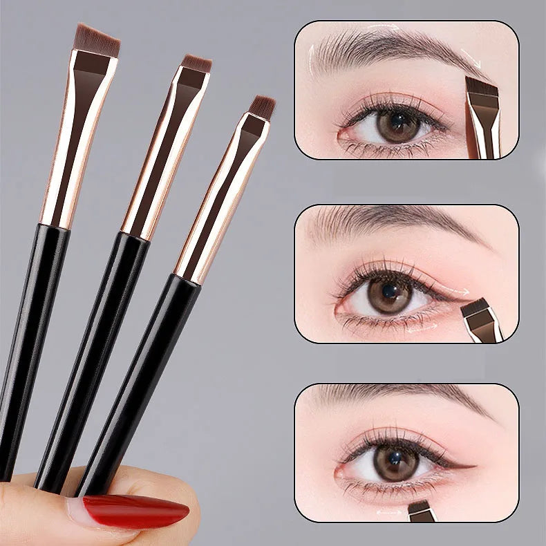 Set of 3 Makeup Brushes for Eyeliner and Eyebrow Contouring - Portable Flat Fine Detailing Tools