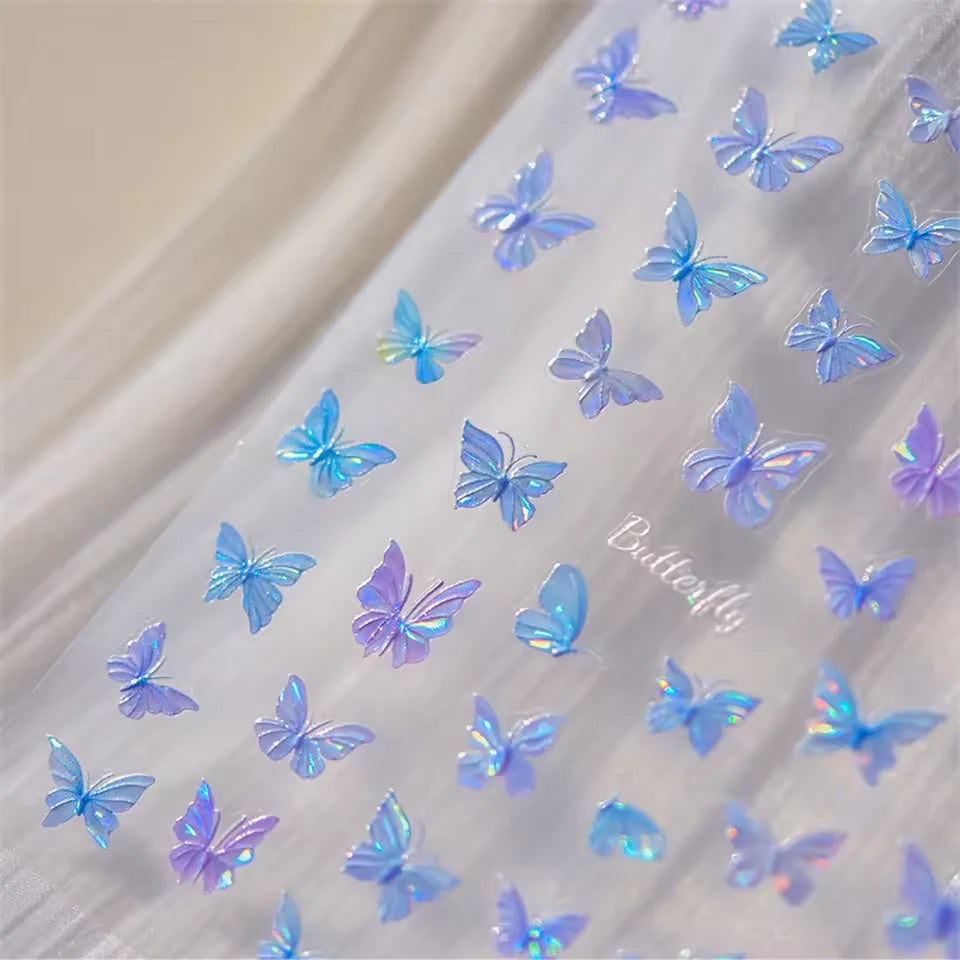 5D Relief Glitter Butterfly Nail Stickers - Aurora Nail Art Decorations for DIY Manicure