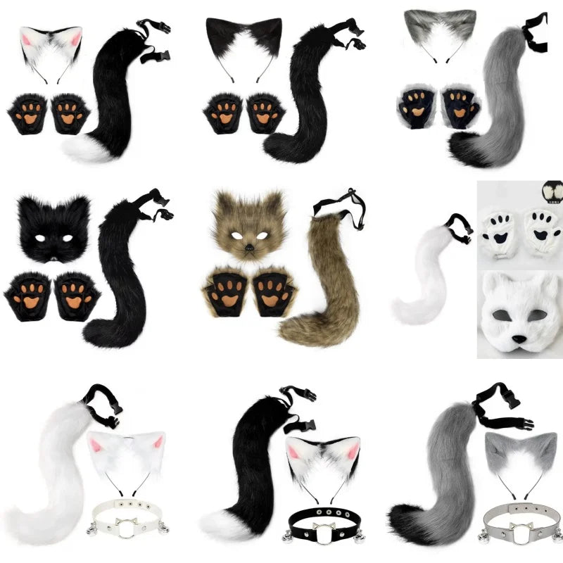Halloween Cosplay Fox Tail Fox Ears Keychain Costume Accessories Set