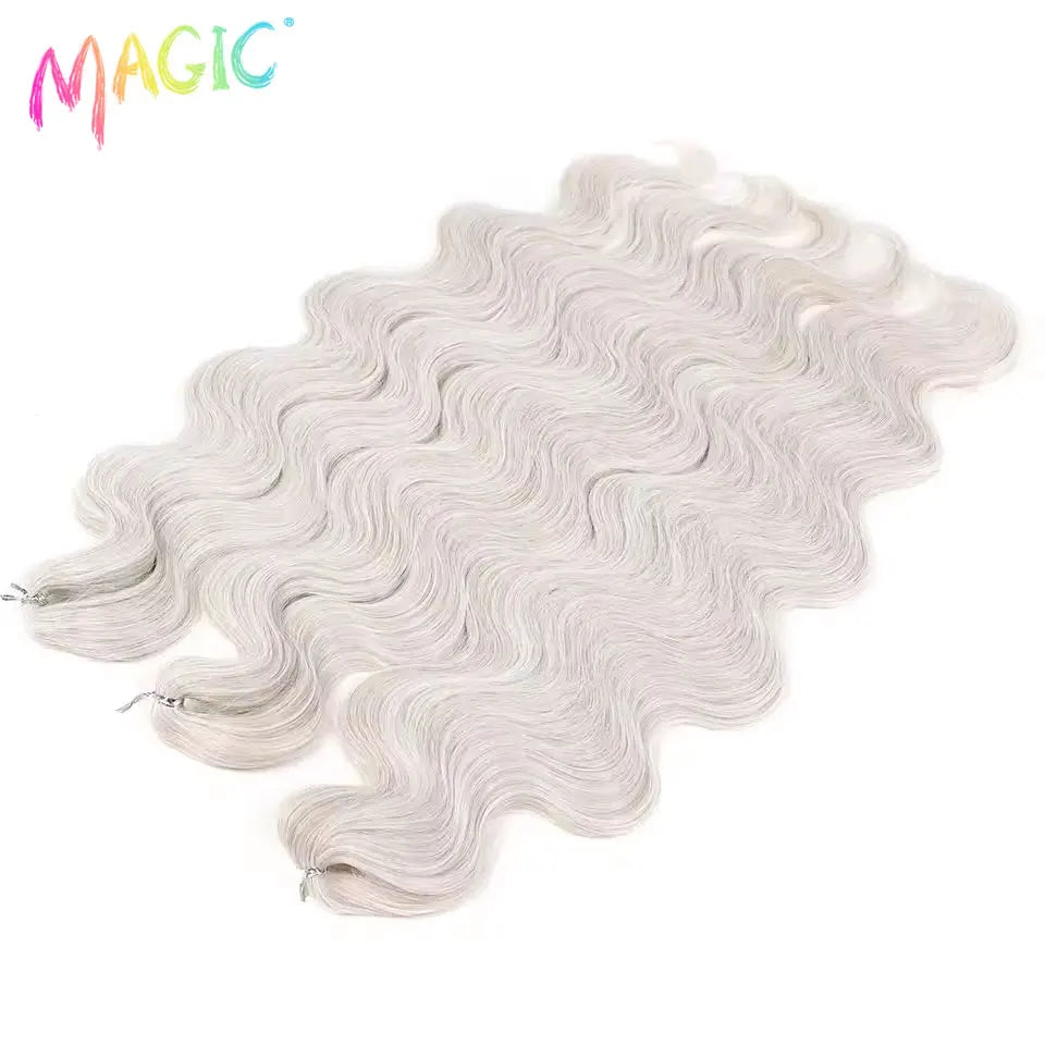 Long Synthetic Body Wave Crochet Hair Extensions 24 Inch Ombre Blue Green