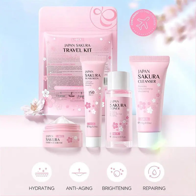 Skincare Gift Set with Cleanser, Serum, Eye Cream & Essence for Women - Travel & Routine Kit