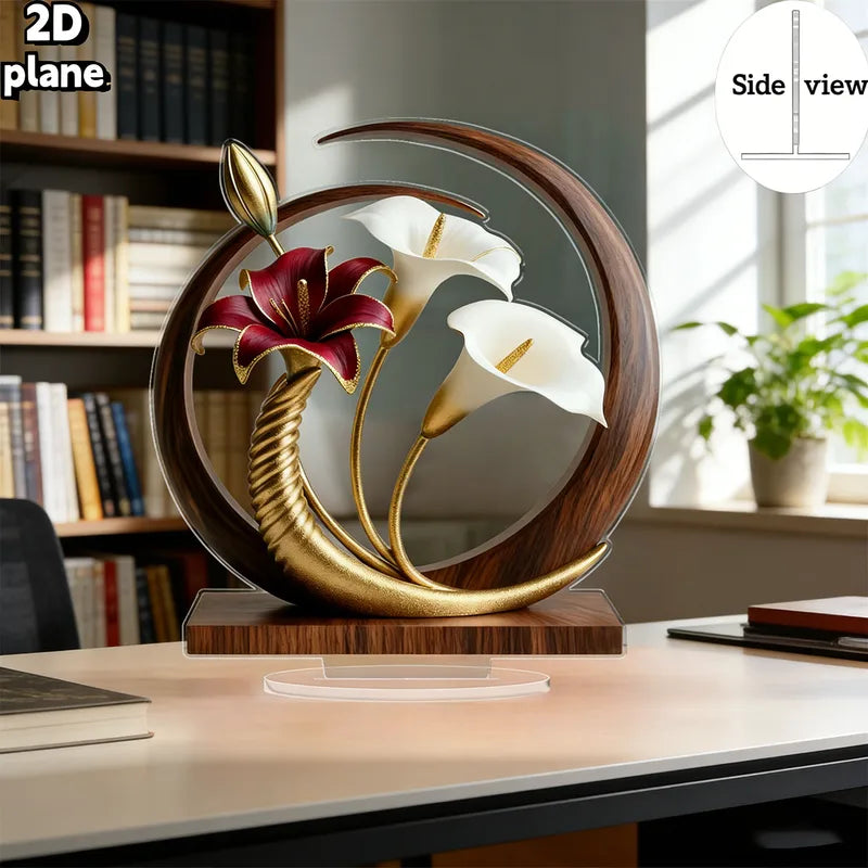 Elegant Flower Curve Acrylic Desktop Decoration for Home & Office - 2D Plan