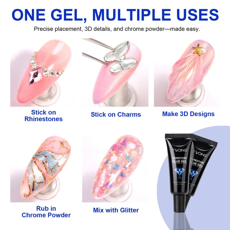30ml Rhinestone Nail Glue Gel for Gems Crystals & 3D Nail Art - Strong UV LED Adhesive