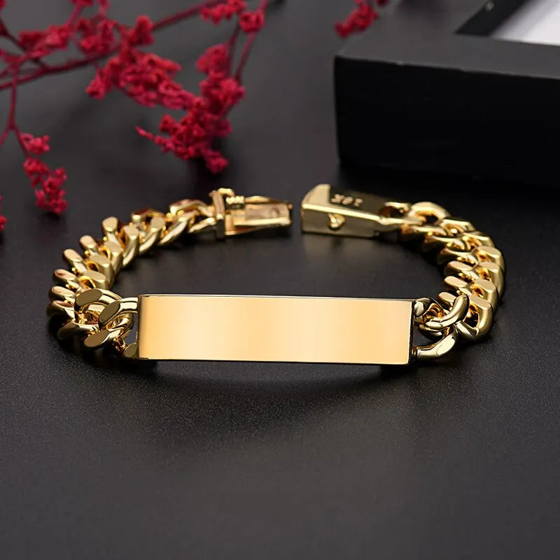 18K Gold-Color 10mm Chain Bracelet for Men Women High-Quality Jewelry