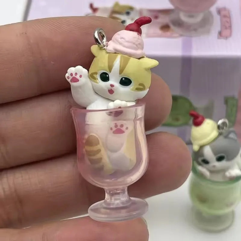 Mini Cat Pudding Cold Drink Pendant Figures Blind Box Anime Toy Ornaments