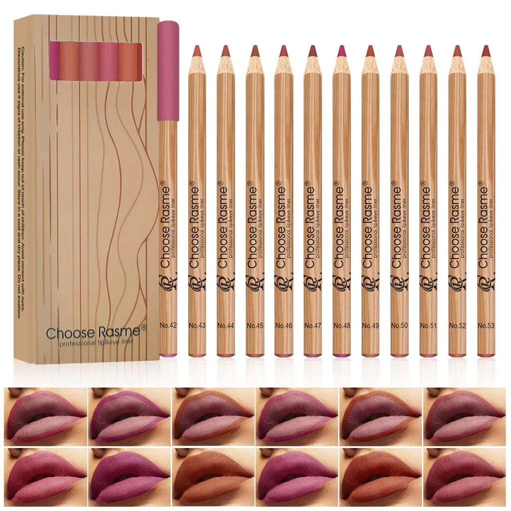 12-Piece Matte Lip Liner Set Waterproof & Long-Lasting Cosmetic Pencils