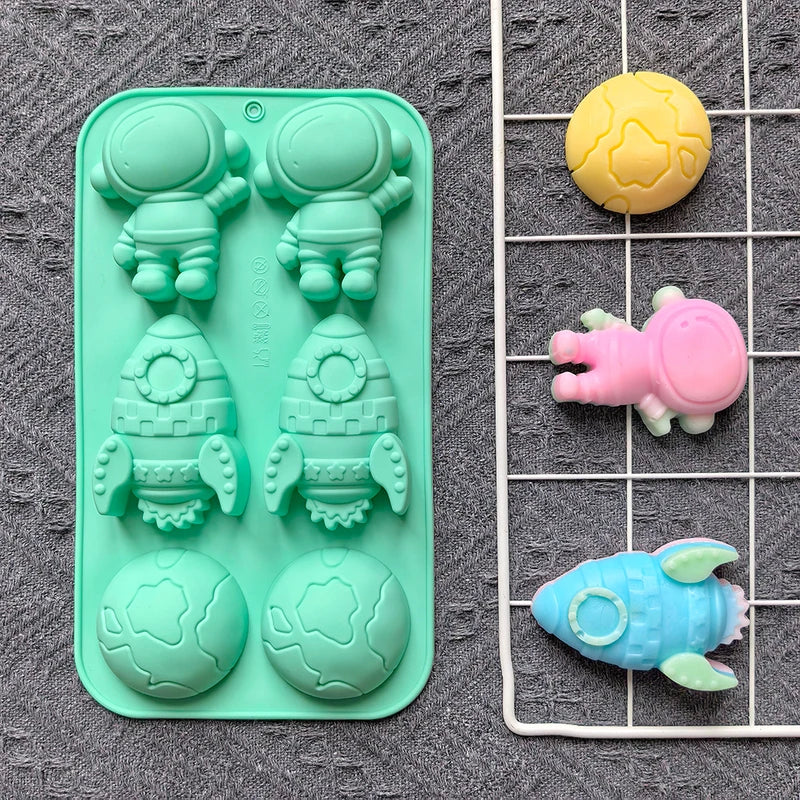 6-Cavity Astronaut Rocket Earth Silicone Cake Mold for DIY Chocolate Mousse Dessert Baking