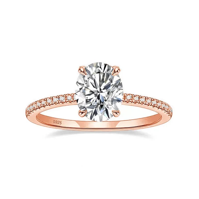 Moissanite Engagement Ring 1-3 Carats Oval Cut Sterling Silver 18K White Gold Plated
