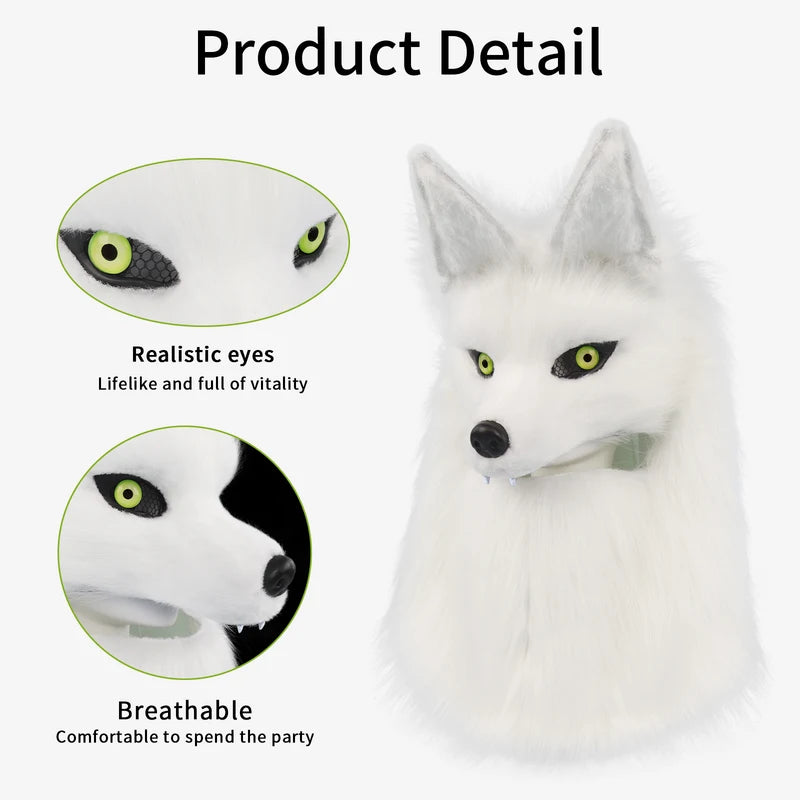 Furry Animal Wolf Dog Plush Mask for Halloween Cosplay Costume Props