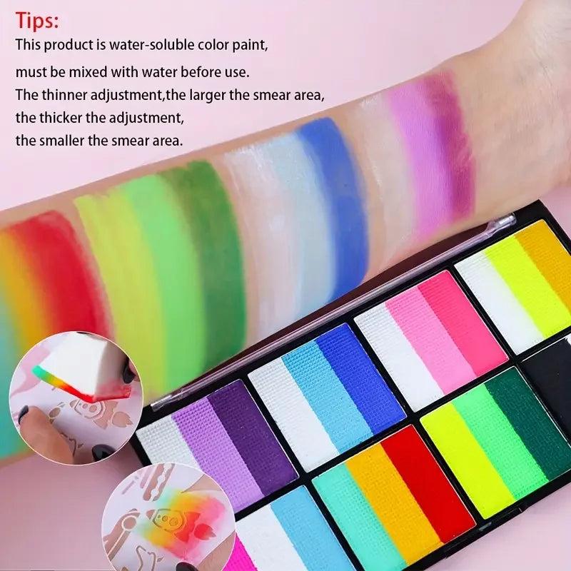 Rainbow Face & Body Paint Set with Brushes - Water-Based, Non-Toxic for Kids & Adults