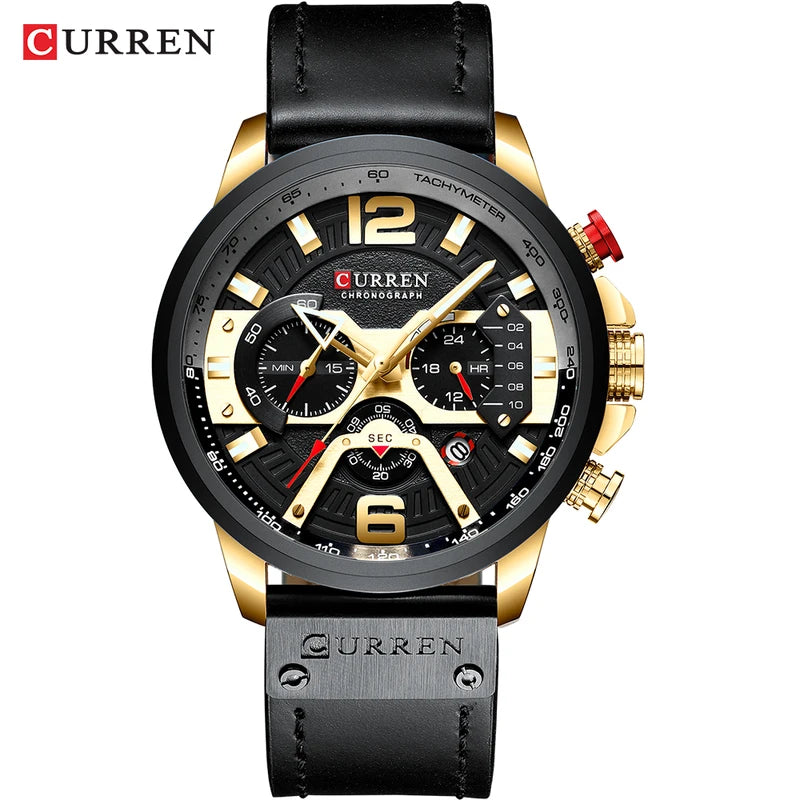 Men's Casual Sports Watch - Luxury Military Leather Chronograph, Multiple Colors