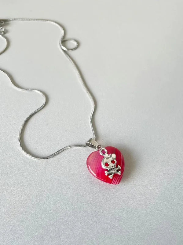 Goth Skull Heart Pendant Necklace for Women Punk Jewelry