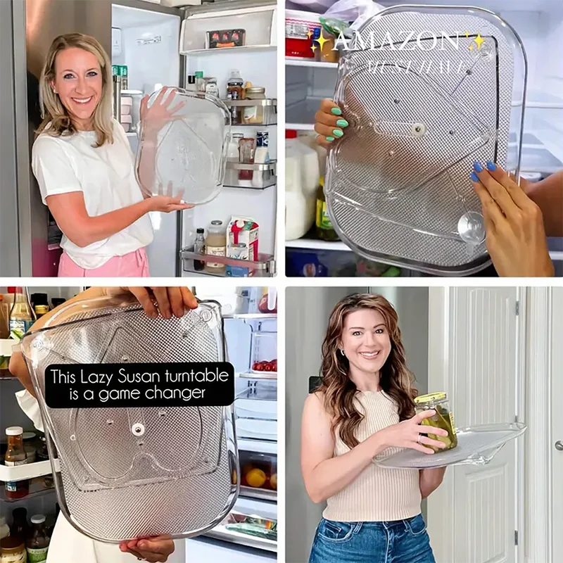 Rotating Storage Tray for Refrigerator & Kitchen Spice Jars - 360° Turntable