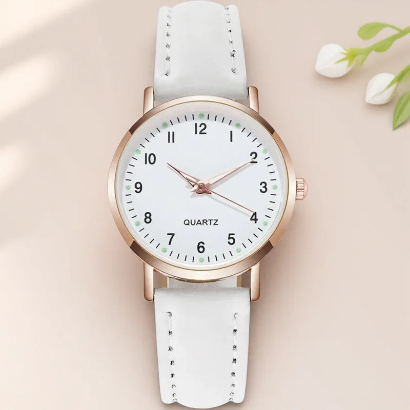 Women's Casual Luminous Quartz Watch with Leather Strap - Multiple Colors