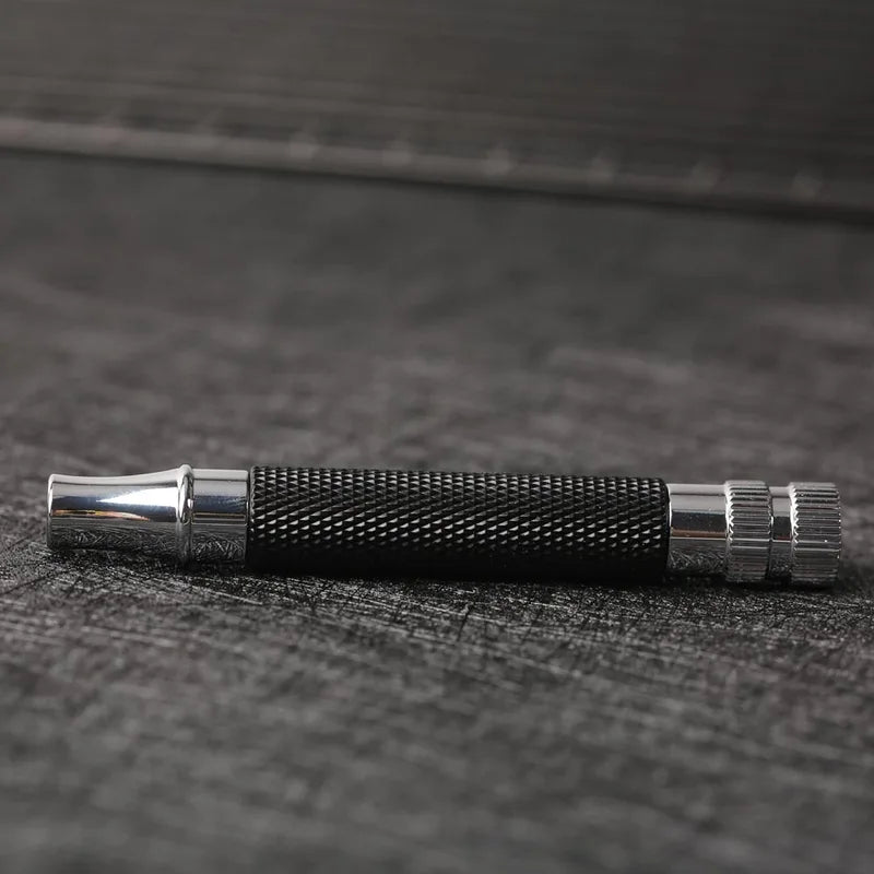 Brass Safety Razor Handle for Men Black and Chrome Finish 91mm