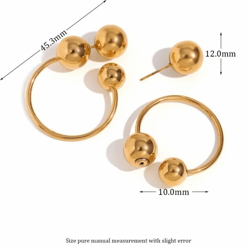 Geometric Round Bead Earrings with Irregular Front and Back Design - Handmade Jewelry