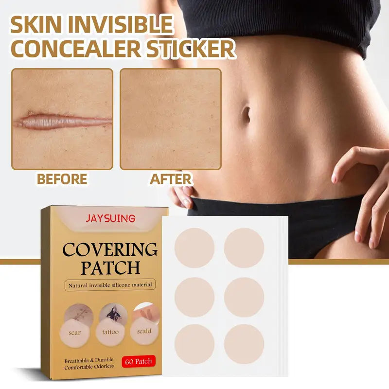 Invisible Scar and Tattoo Cover Stickers Waterproof Silicone Skin Patches 60pcs Set