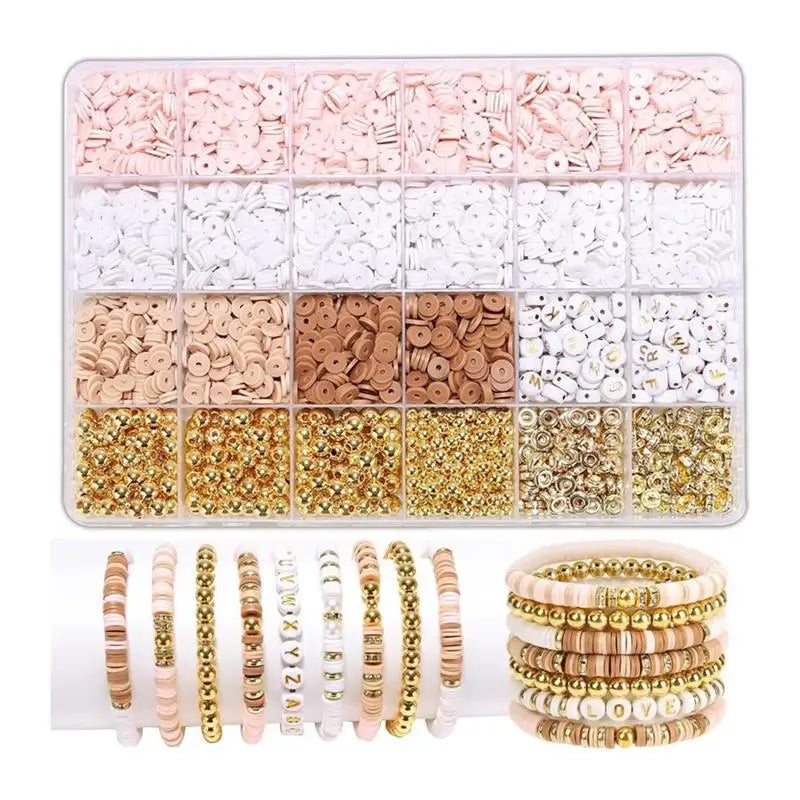 DIY Clay Bead Bracelet Making Kit with Golden Letter Beads - Friendship Jewelry Supplies for Women