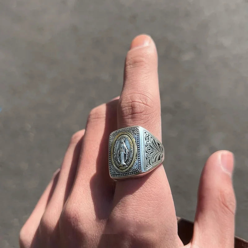 Silver Faith Ring with Notre Dame Design - Religious Jewelry for Men and Women