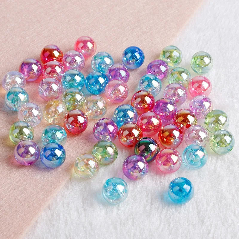Rainbow AB Color Acrylic Beads - Loose Round Spacer Jewelry Making Supplies
