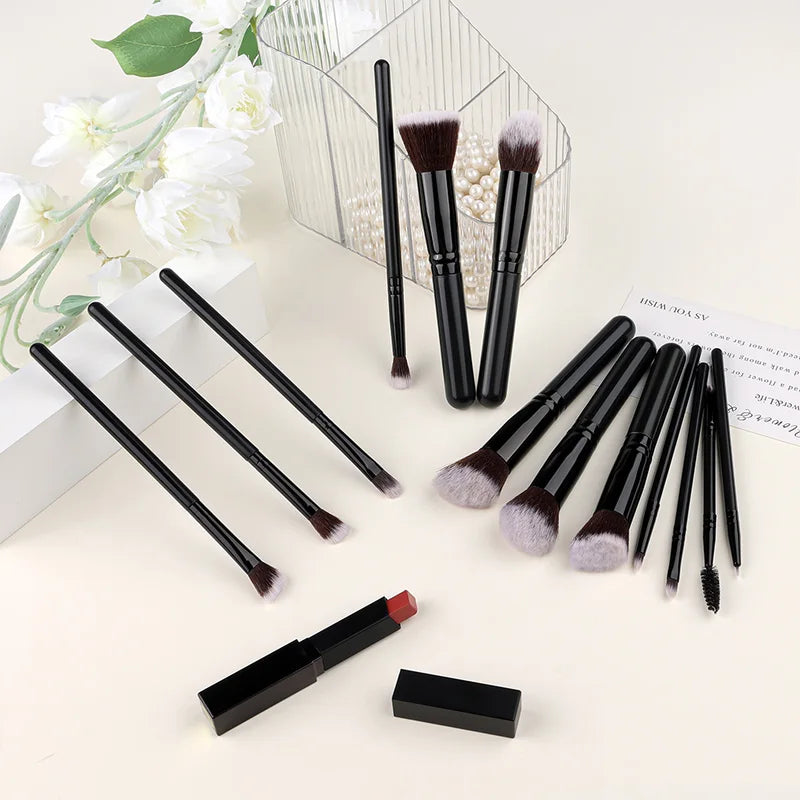 14-Piece Makeup Brush Set with Fluffy Foundation Blush Eyeshadow Blending Tools - Multiple Handle Colors