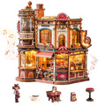 Wooden 3D Puzzle Coffee Factory Music Box Kit with LED Lights - DIY Model for Adults