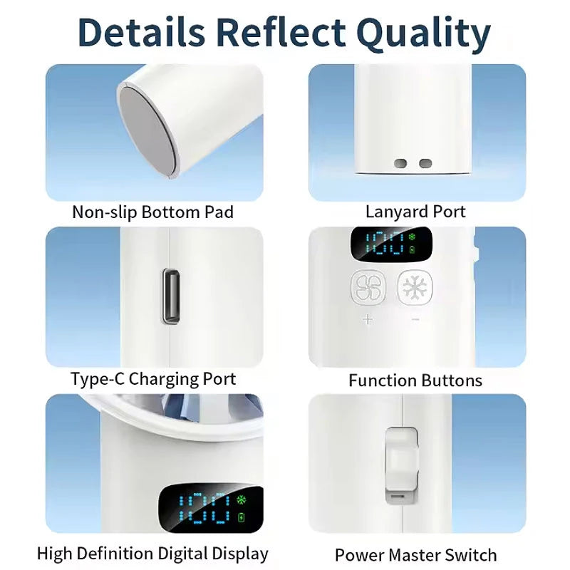 Portable Mini Handheld Fan with LED Display 5200mAh USB Rechargeable Outdoor Fan