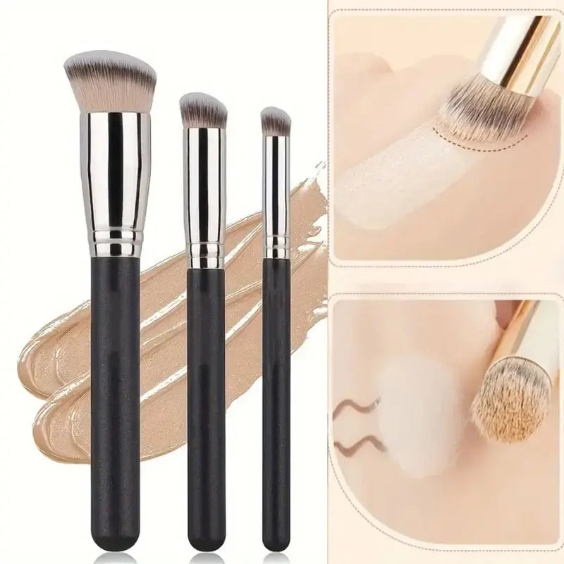 Set of 1-3 Makeup Brushes for Foundation Concealer Blush Contour - Synthetic, Multi-Color Handle
