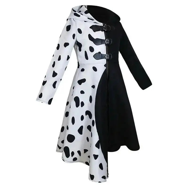Girls Cruella Deville Costume Jumpsuit Dress Halloween Cosplay Party Outfit
