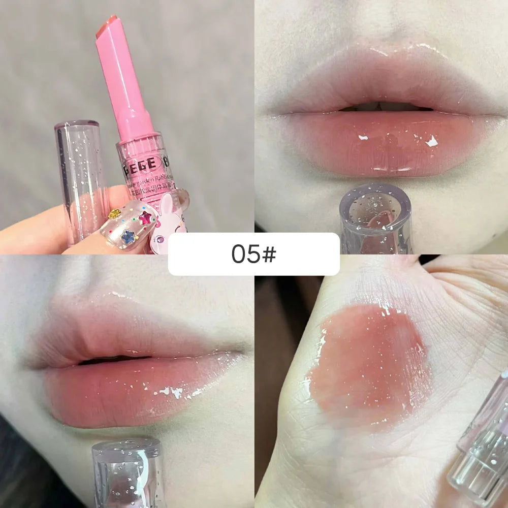 Moisturizing Lip Gloss Set - Long-lasting Colored Lip Balm with Cute Pink Rabbit Design