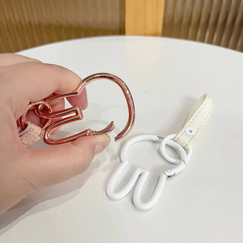Kawaii Miffy Cartoon Rabbit Key Chain Leather Pendant Metal Decoration Gift