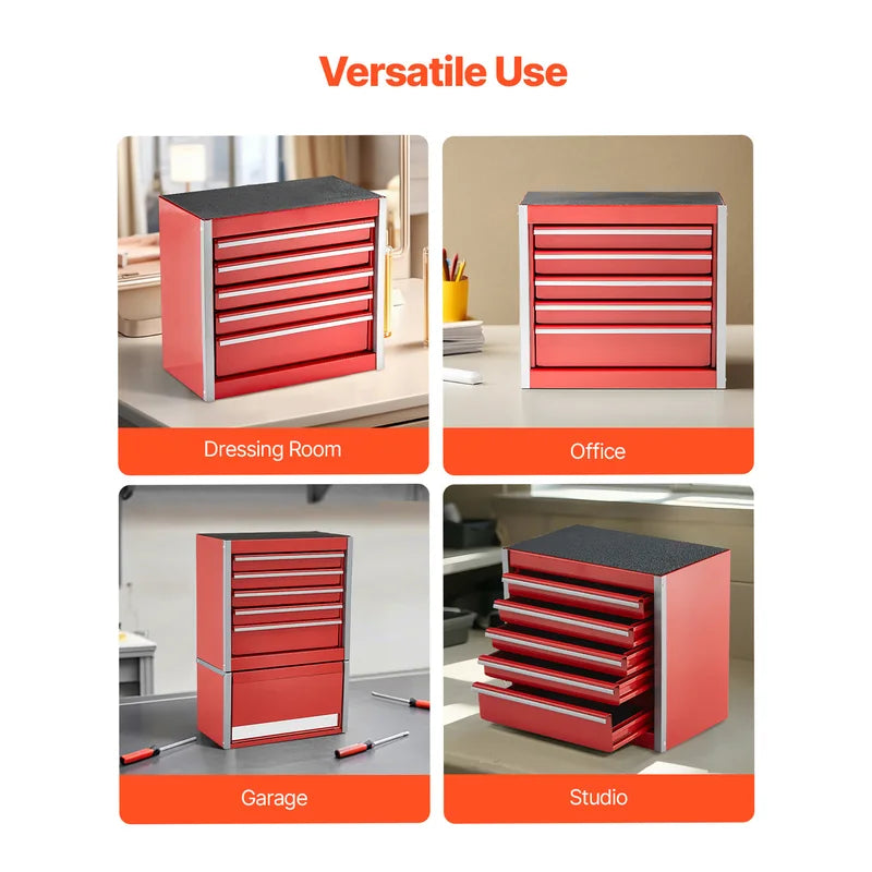Mini Metal Tool Box with 5 Drawers - Portable Small Storage Chest for Workshop, Garage, Office, and Home