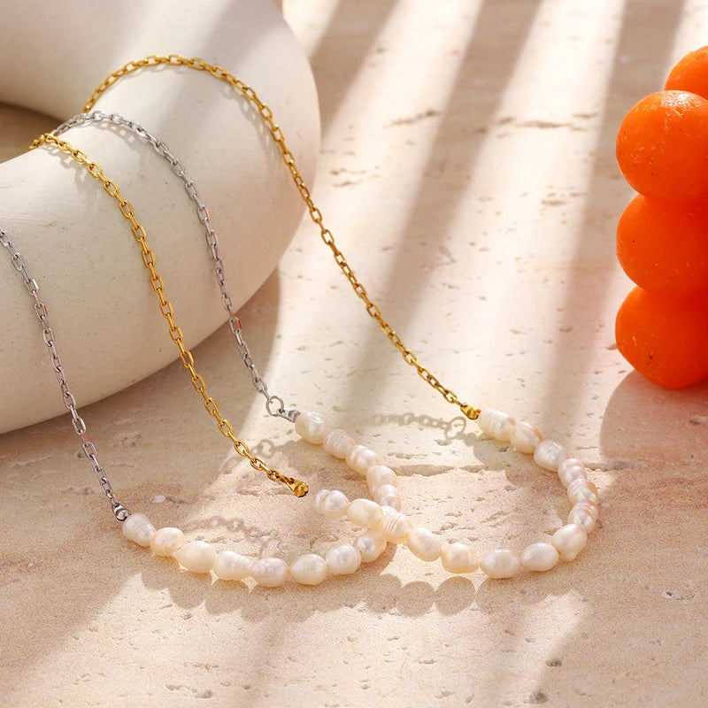 Elegant Pearl Choker Necklace with 18K Gold Plating for Women